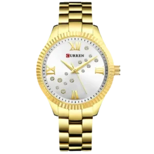 9009 Quartz Movement Round Dial Stainless Steel Waterproof Women Watch