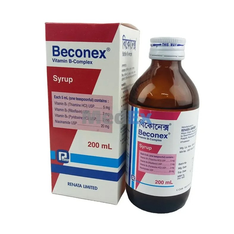 Beconex Syrup (5 mg + 2mg + 2mg + 20mg)/5 ml – Vitamin B Complex