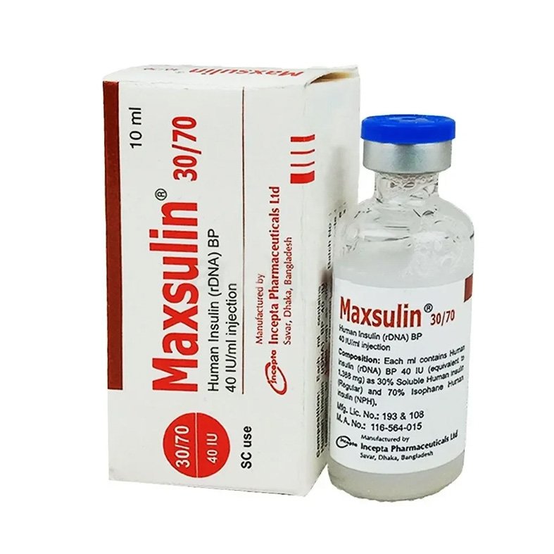 Maxsulin Injection (Regular Insulin Human + Isophane Insulin Human 30% + 70% in 40 IU/ml)