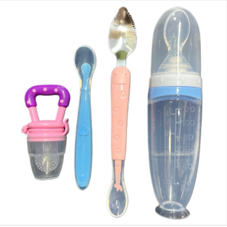 Silicone Rice Spoon Feeder Plus Two Head Spoon Plus Silicone Spoon Plus Fruit Feeder, Full Set of Tools Package - 120 ml