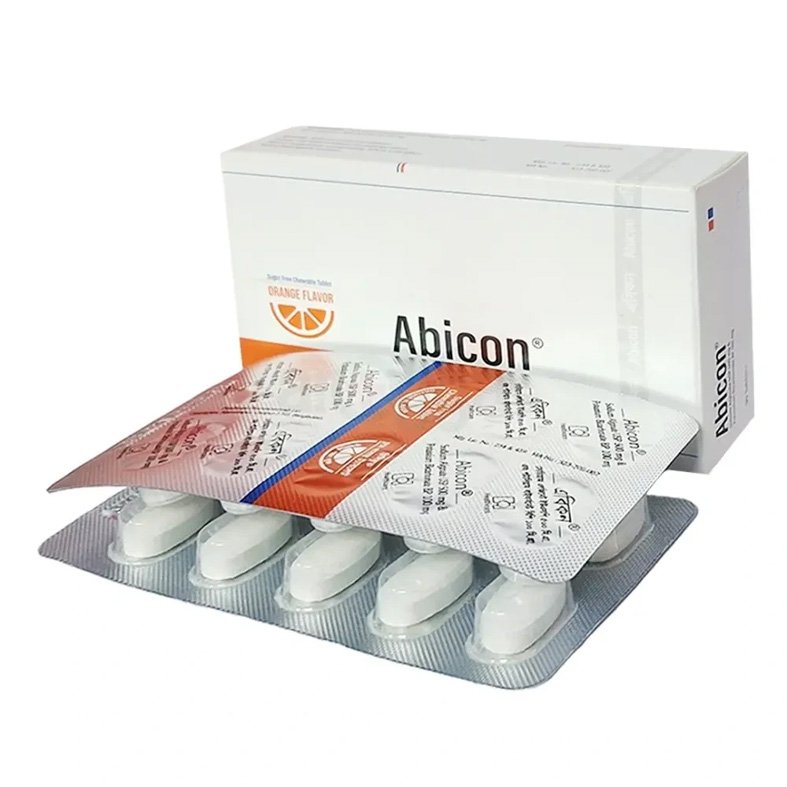 Abicon Chewable Tablet (500 mg + 100 mg) (Sodium Alginate + Potassium Bicarbonate)