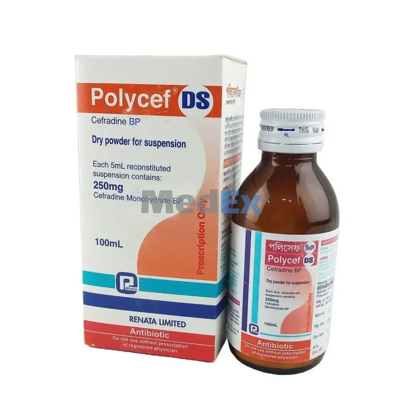 Polycef DS Suspension 250 mg/5 ml (Cephradine 250 mg/5 ml)