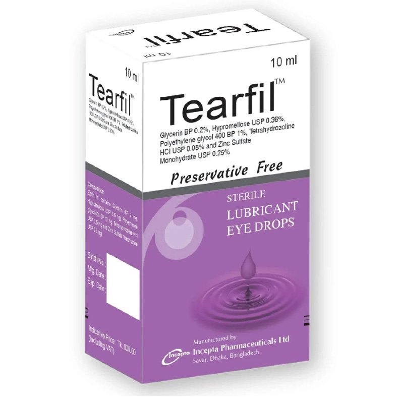 Tearfil 10ml Eye Drop (Glycerin + Hypromellose + PEG + Tetrahydrozoline + Zinc Sulfate) 0.2% + 0.36% + 1% + 0.05% + 0.25%