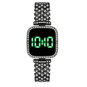 LED Display Stainless Steel Stone Women Watch