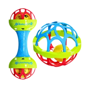 Soft Glue Dumbbell and Ball Baby Hand Teether Set – 2 pcs (CN)