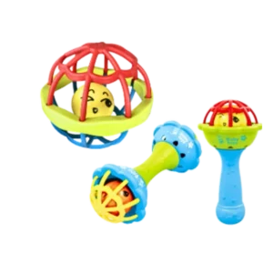 Soft Glue Dumbbell and Ball Baby Set Hand Teether – 3 pcs (CN)