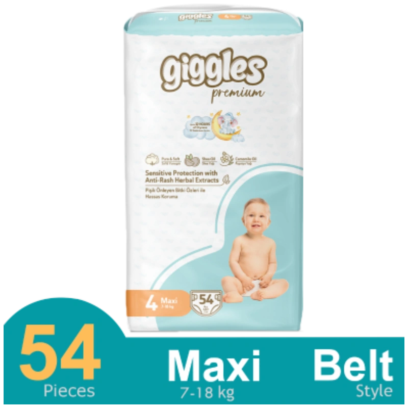 Giggles Premium Belt System Baby Diaper (Maxi) (7-18 Kg) (54 Pcs)