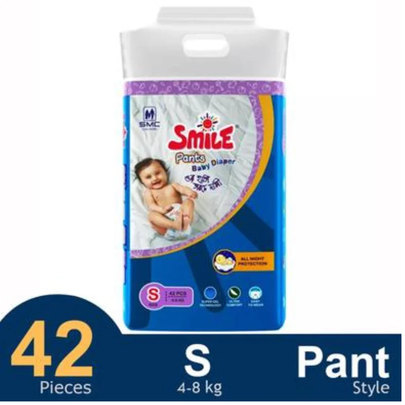 SMC Smile Pant System Baby Diaper (Size-S) (42Pcs) (4–8kg)