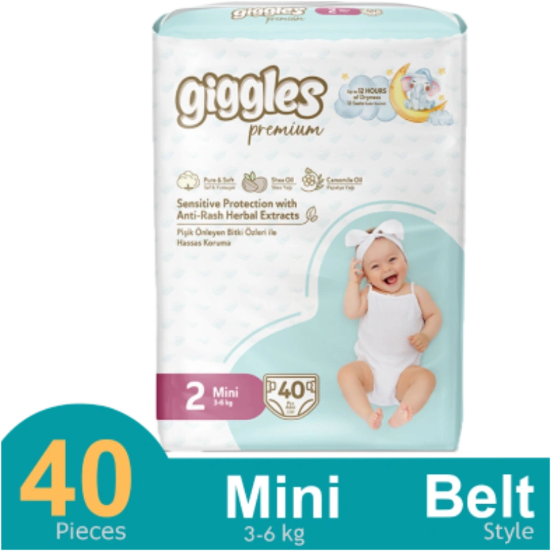 Giggles Premium Belt System Baby Diaper (Mini) (3-6 Kg) (40 Pcs)