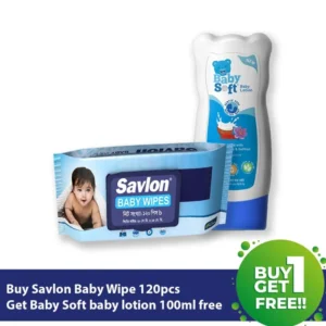 Savlon Baby Wipe 120s Pouch (Buy 1 Get 1 Baby Soft Baby Lotion 100ml Free)