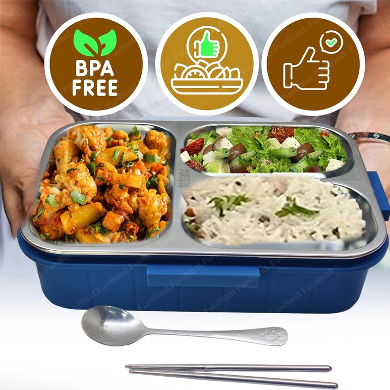 Lunch Box for School Kids – SUS304 3 Grid Compartment Lunch Box - Image 3