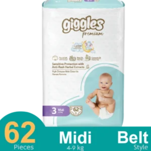 Giggles Premium Belt System Diaper Anti Rash (Midi) (4-9 Kg) (62 Pcs)