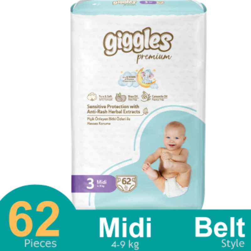 Giggles Premium Belt System Diaper Anti Rash (Midi) (4-9Kg) (34 Pcs)
