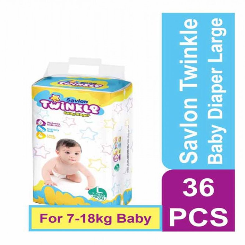 Savlon Twinkle Belt System Baby Diaper (L Size) (7–18kg) (36pcs) - Copy