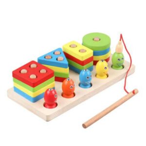 Fishing Game Geometry and Color Learning Five Sets of Columns Wooden Toys for Children