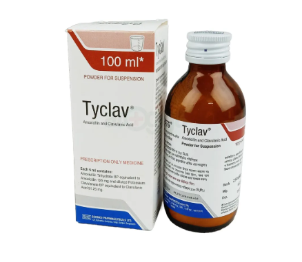 Tyclav Suspension 125 mg + 31.25 mg/5 ml (Amoxicillin + Clavulanic Acid)